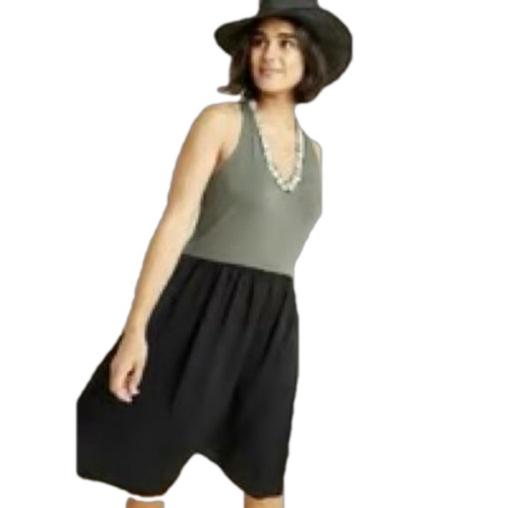 Dolan Left Coast Anthropologie Fabiana Knit V-Neck Dress Sz S Army Green Black